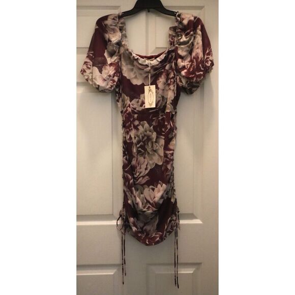 Mia Joy x Joyfolie Women's Sz Small Plum Purple Floral Alyssa Ruched Dress - Picture 5 of 13